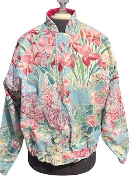 Marcia Brand 1980s Cotton Floral Windbreaker Large Vintage